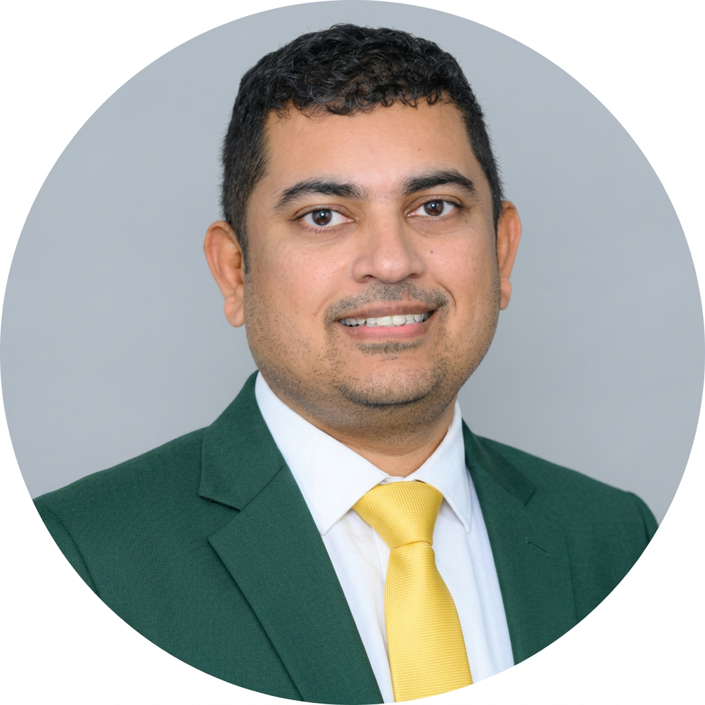 Founder of ABP.Marketing, wearing a green suit and yellow tie